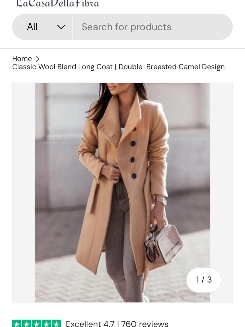 Classic Double-Breasted Camel Wool Blend Coat